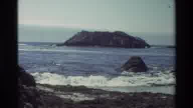 Carmel California USA (1982): Waves Crashing Against Rock On Shore With Birds And