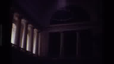 Denmark (1982): Windows In A Dark Building With A Chandelier In A Church