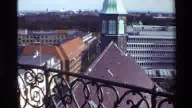Denmark (1982): View On Iron Balcony Overseeing Old City Rooftop Buildings Cloudy