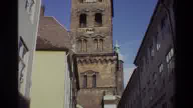 Denmark (1982): Tall Building With Brick And Blue On Top