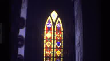 DENMARK-1982: Inside Church Architecture Stained Glass Color Darker Hallway