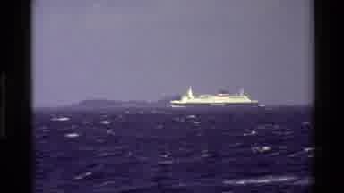 Denmark (1982): Footage Of Distant Cruise Liner From Another Ship And Shot Of