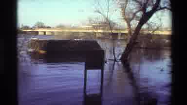Sacramento California USA (1982): A Barge In A Body Of Water With Woods Around It
