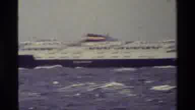 Denmark (1983): White And Black Tourist Ship Passing Through Some Turbulent Waters