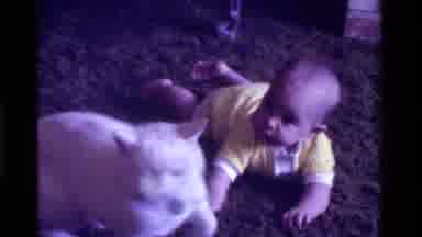 California USA (1975): Cat Teasing Baby By Taking His Toy