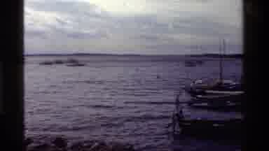 KENYA-1983: Pigs Grazing Near Farmhouse and Boats at Lakeside Dock