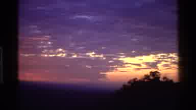 Mara Tanzania (1983): Beautiful Gold And Purple Sun Setting Behind Trees On A
