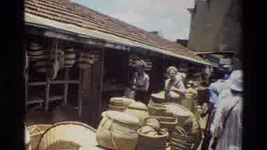 NAIROBI KENYA-1983: Elderly Women Shopping In An Outdoor Market With Woven Baskets