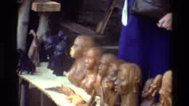Nairobi Kenya (1983): Carved Wooden Figurines Of People On Display Houses On A