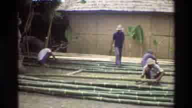 Singapore (1984): Workers In A City Examining And Working With Long Large Bamboo