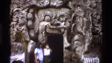Singapore (1984): Posing For A Picture In Front Of Gua Gajah Temple In Indonesia