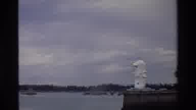 Thailand (1984): Huge Statue Of A White Lion Head Growling Overlooking A Body Of
