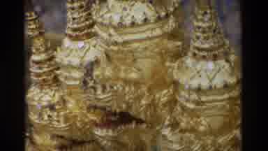 Thailand (1984): Golden Shrine Inside Of White Temple With Peaked Roof On Cloudy