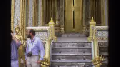 Thailand (1984): Asian Temple With A Large Golden Door With Tourists Outside