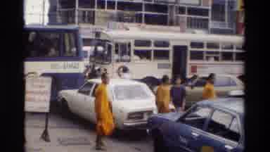 Thailand (1984): Downtown Traffic And Construction Workers In Yellow Jumpsuits On