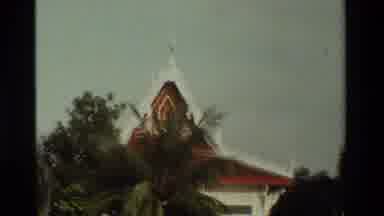 Thailand (1984): Temple-Like Building In Tropical Building With Pants On The Wall