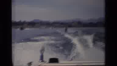 Canyon Lake California USA (1977): Speedboat Swiftly Pulls Water Skier Rapidly