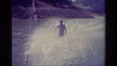 Lake Elsinore California USA (1977): A Man Getting Absolutely Wrecked Skiing On