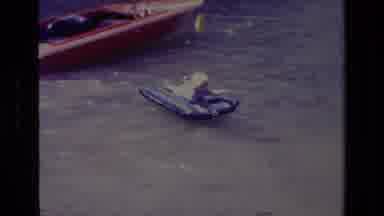 Canyon Lake California USA (1978): Baby On Floating Raft Near Boat