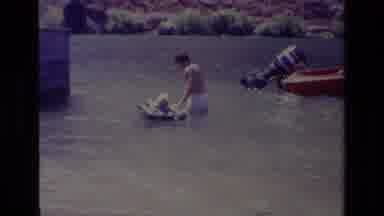 Canyon Lake California USA (1978): Baby And Dog Swimming Adventure With Parent In