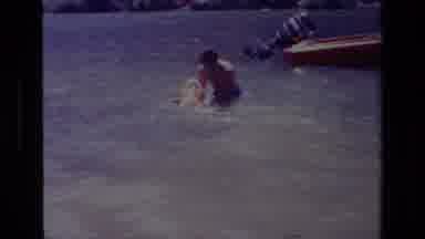 Canyon Lake California USA (1978): Dad Teaches Kids To Swim