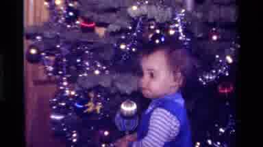 California USA (1979): A Little Girl Observing A Christmastime Tree