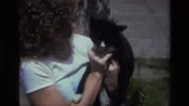 Laguna Beach California USA (1979): Lady Pets Cute Black And White Cat