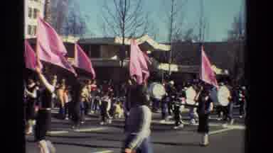 California USA (1981): A Marching Band Walking On A Parade