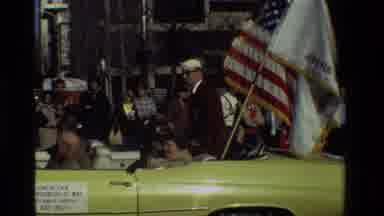California USA (1981): People Riding On Horseback In A Carriage And Car At Parade
