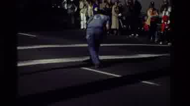 California USA (1981): Parade Man Woman Car Shoveling People Street Crosswalk