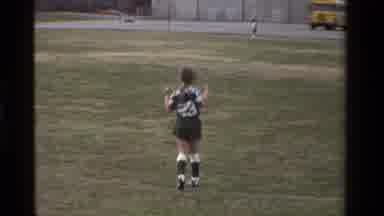 California USA (1981): Little Girl In Soccer Uniform Hopping Excitedly Waiting And