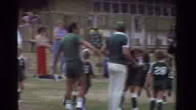 California USA (1981): Children Soccer Team In Meeting Stock With Their Coach