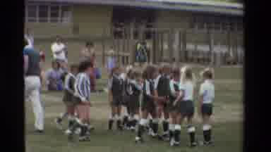 California USA (1981): Children's Soccer Team Shows Good Sportsmanship By Touching