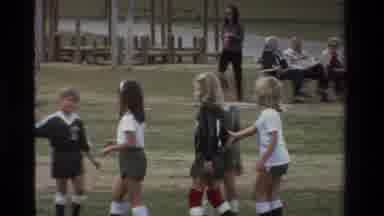 California USA (1981): Childrens All Girls Outdoor Soccer Game Finishes With