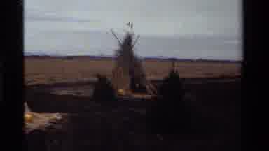 California USA (1984): Fall Teepee Made Of Plants With Pumpkins And Scarecrow In A