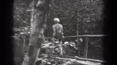 New York USA (1938): Woman Walking Across A Bridge Rivers In The Forest Cloudy