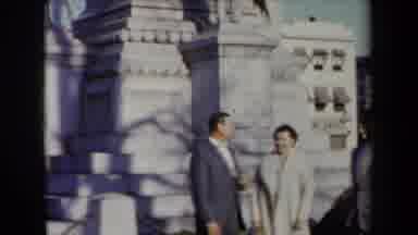 New York USA (1959): People Interacting And Conversation In Front Of An Historical