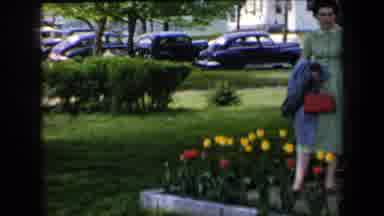New York USA (1959): An Elegant Woman In The Park Wearing A Green Dress And Blue