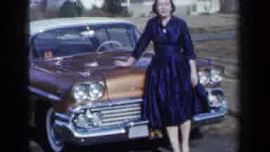 New York USA (1959): Young Woman Posing In Front Of A Very Classy Car