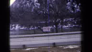 New York USA (1959): Car Driving Fast Along Road In Winter Days With Snow