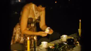 California USA (1961): Woman Decorating Table For A Hawaiian Themed Event