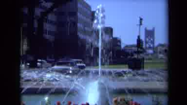 California USA (1969): Fountain Garden City Water Grass Trees Roads Buildings