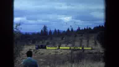 California USA (1970): Man Standing Watching Train Pass By