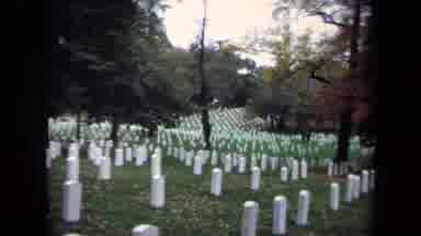 Washington DC USA (1970): A Graveyard With Tall White Tombstones Green Grass And