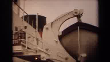 Long Beach California USA (1971): Boat Moved Slowly From Large Ship Downward To A