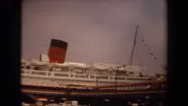 Long Beach California USA (1971): Large Ocean Liner Docked At Pier With Three