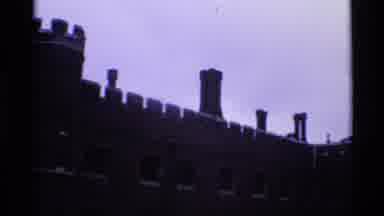 London England (1969): Two Brown Castle Towers And Close-Up Of Castle Wall