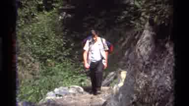 Holland Lake Montana USA (1972): Group Of Men Hiking Through Forest With Many