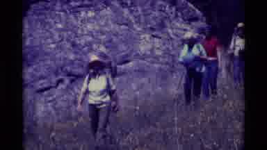 Agate Springs Montana USA (1975): Four People With Backpacks And Hiking Equipment