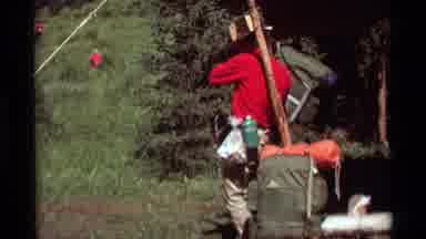 Agate Springs Montana USA (1975): A Man Camping In The Woods Then Preparing His